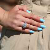 3 3/5 CTW Cushion Lab Created Diamond  Vintage Split-shank Three-stone Halo Engagement Ring in 18K White Gold with Heart Decal Profile (MD250289)