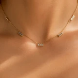 2 4/5 CTW Emerald Lab Created Diamond  Bezel Stationed Cluster Necklace in 14K Yellow Gold (MD250304)