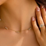 2 4/5 CTW Emerald Lab Created Diamond  Bezel Stationed Cluster Necklace in 14K Yellow Gold (MD250304)
