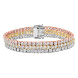 19 3/5 CTW Round Lab Created Diamond  Three-row Tennis Bracelet in 14K Three-Tone Gold (MD250324)