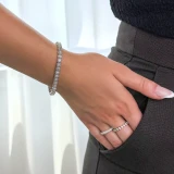 7 1/8 CTW Emerald Lab Created Diamond  Halo Tennis Bracelet in 14K White Gold (MD250326)
