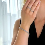 7 1/8 CTW Emerald Lab Created Diamond  Halo Tennis Bracelet in 14K White Gold (MD250326)