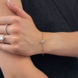 1 1/20 CT Round Lab Created Diamond  Bezel Set Solitaire Chain Bracelet in 14K Rose Gold (MD250327)