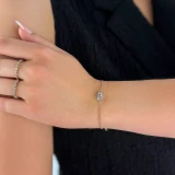 1 1/20 CT Marquise Lab Created Diamond  Bezel Set Solitaire Chain Bracelet in 14K Yellow Gold (MD250329)