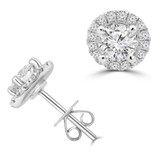 9/10 CTW Round Lab Created Diamond  Halo Stud Earrings in 18K White Gold (MD250331)