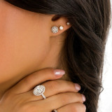 9/10 CTW Round Lab Created Diamond  Halo Stud Earrings in 18K White Gold (MD250331)