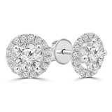 9/10 CTW Round Lab Created Diamond  Halo Stud Earrings in 18K White Gold (MD250331)