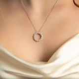 5/8 CTW Round Diamond Braided Circle Circle Pendant Necklace in 18K White Gold (MD250335)