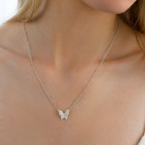 1/5 CTW Round Diamond Nature Butterfly Pave Necklace in 18K White Gold (MD250337)