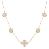 1 2/3 CTW Round Diamond Halo Pave Floral Clover Station Necklace in 18K Yellow Gold (MD250340)