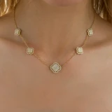 1 2/3 CTW Round Diamond Halo Pave Floral Clover Station Necklace in 18K Yellow Gold (MD250340)