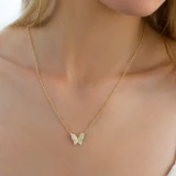 1/5 CTW Round Diamond Nature Butterfly Pave Necklace in 18K Yellow Gold (MD250341)