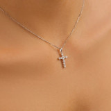 1/2 CTW Round Diamond   Cross Pendant Necklace in 18K White Gold (MD250343)