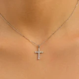 1/2 CTW Round Diamond   Cross Pendant Necklace in 18K White Gold (MD250343)
