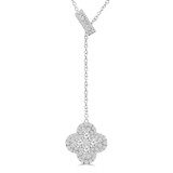 1 4/5 CTW Round Diamond Y-Chain Floral Double Halo Cluster Clover with Oval Link Necklace in 18K White Gold (MD250348)