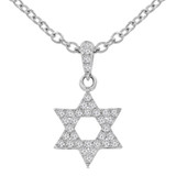 1/10 CTW Round Diamond Star of David Symbolic Pendant Necklace in 18K White Gold (MD250354)