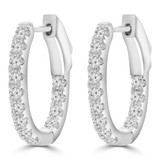 9/10 CTW Round Diamond Inside Outside Hoop Huggie Earrings in 18K White Gold (MD250359)