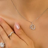 1/2 CTW Round Diamond Double Oval Pendant Necklace in 18K White Gold (MD250363)