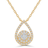 1/2 CTW Round Diamond Teardrop Cluster Halo Necklace in 18K Yellow Gold (MD250368)