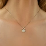 1/2 CTW Round Diamond Teardrop Cluster Halo Necklace in 18K Yellow Gold (MD250368)