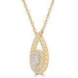 1/2 CTW Round Diamond Teardrop Cluster Halo Necklace in 18K Yellow Gold (MD250368)