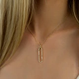 3/5 CTW Baguette Diamond Oval Links Pendant Necklace in 18K Yellow Gold (MD250369)