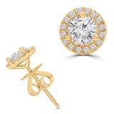 1 3/8 CTW Round Diamond 3-Prong Halo Stud Earrings in 18K Yellow Gold (MD250374)