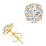 1 1/2 CTW Round Diamond Floral Flower Halo Stud Earrings in 18K Yellow Gold (MD250375)