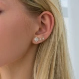 1 1/2 CTW Round Diamond Floral Flower Halo Stud Earrings in 18K Yellow Gold (MD250375)