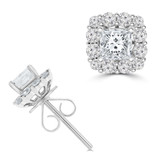 9/10 CTW Princess Diamond Cushion Halo Stud Earrings in 18K White Gold (MD250376)