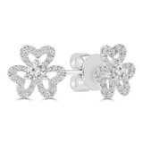 1/3 CTW Round Diamond Clover Floral Stud Earrings in 18K White Gold (MD250380)