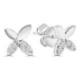 1/10 CTW Round Diamond Floral Stud Earrings in 18K White Gold (MD250382)