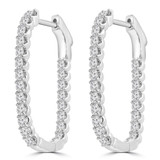 1 3/8 CTW Round Diamond Oval Inside Outside Hoop Earrings in 18K White Gold (MD250383)