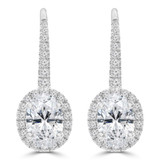1 3/8 CTW Oval Diamond Oval Halo Dangle/Drop Earrings in 18K White Gold (MD250384)