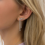 1 CTW Round Diamond Double Strand Dangle Stud Earrings in 18K White Gold (MD250385)