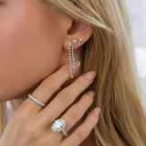 1 CTW Round Diamond Double Strand Dangle Stud Earrings in 18K White Gold (MD250385)