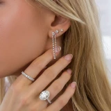 1 CTW Round Diamond Double Strand Dangle Stud Earrings in 18K White Gold (MD250385)