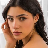 1 3/5 CTW Emerald Lab Created Diamond  Bezel Set Hoop Huggie Earrings in 14K White Gold (MD250388)