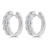 1 3/5 CTW Emerald Lab Created Diamond  Bezel Set Hoop Huggie Earrings in 14K White Gold (MD250388)