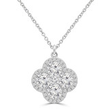 2 1/8 CTW Round Lab Created Diamond  Cluster Floral Clover Halo Pendant Necklace in 14K White Gold (MD250390)