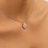 2 1/8 CTW Round Lab Created Diamond  Cluster Floral Clover Halo Pendant Necklace in 14K White Gold (MD250390)