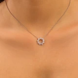 1 1/6 CTW Round Lab Created Diamond  Floral Circle Necklace in 14K White Gold (MD250392)