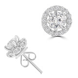 1 1/8 CTW Round Lab Created Diamond  Halo Stud Earrings in 18K White Gold (MD250397)
