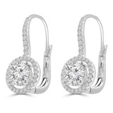 1 1/3 CTW Round Lab Created Diamond  Halo Drop/Dangle Earrings in 18K White Gold (MD250400)