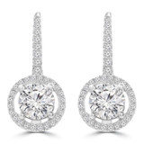 1 1/3 CTW Round Lab Created Diamond  Halo Drop/Dangle Earrings in 18K White Gold (MD250400)