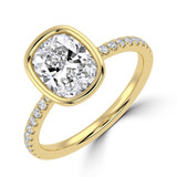 2 1/5 CTW Cushion Lab Created Diamond  Bezel Set Open Bridge Solitaire with Accents Engagement Ring in 14K Yellow Gold (MD250412)