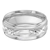 8 MM Milgrained Satin Finish with High Polish Edges Modern Mens Wedding Band in White Gold (MDVB0703)