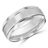 8 MM Satin Finish Modern Mens Wedding Band in White Gold (MDVB0705)