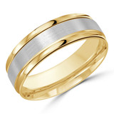 7 MM Satin Finish High Polish Modern Mens Wedding Band in Two-Tone Yellow & White Gold (MDVB0714)