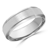 7 MM Satin Finish with High Polish Grooves and Edges Modern Mens Wedding Band in White Gold (MDVB0737)